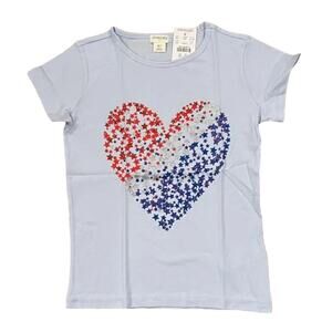 NWT J. Crew Girls' Blue W/Glitter Heart Flag Graphic Tee - Size 6-7